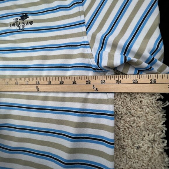 Footjoy Polo Shirt Mens Large Blue Beige Striped Short Sleeve Amelia Island Club - Picture 6 of 16